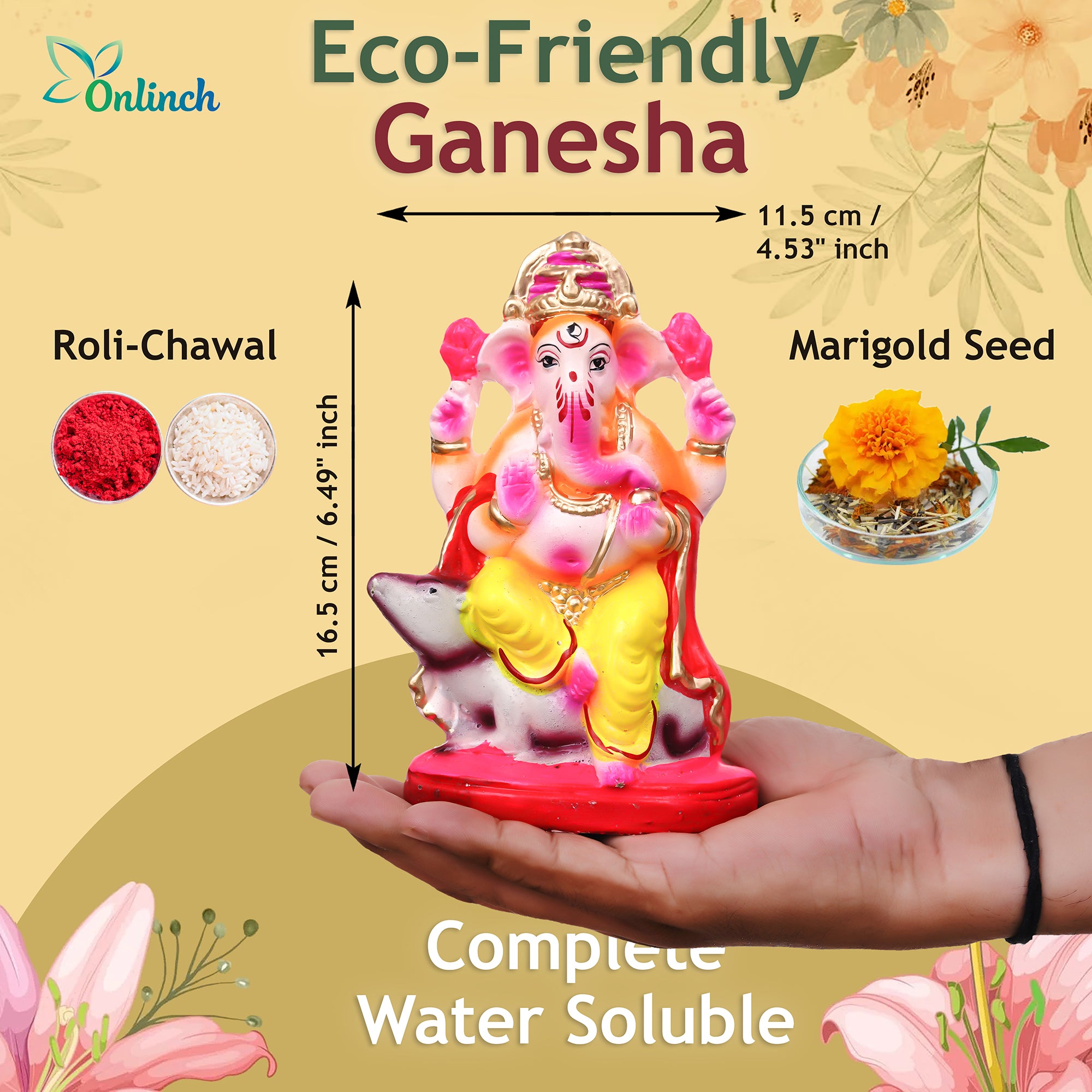 Eco-Friendly Clay Ganesh Idol 6 Inch | Water Soluble Handmade Ganpati Murti | Natural Mitti Ganesh for Ganesh Chaturthi Pooja complet water Soluble 100% kaccha ganesh idol