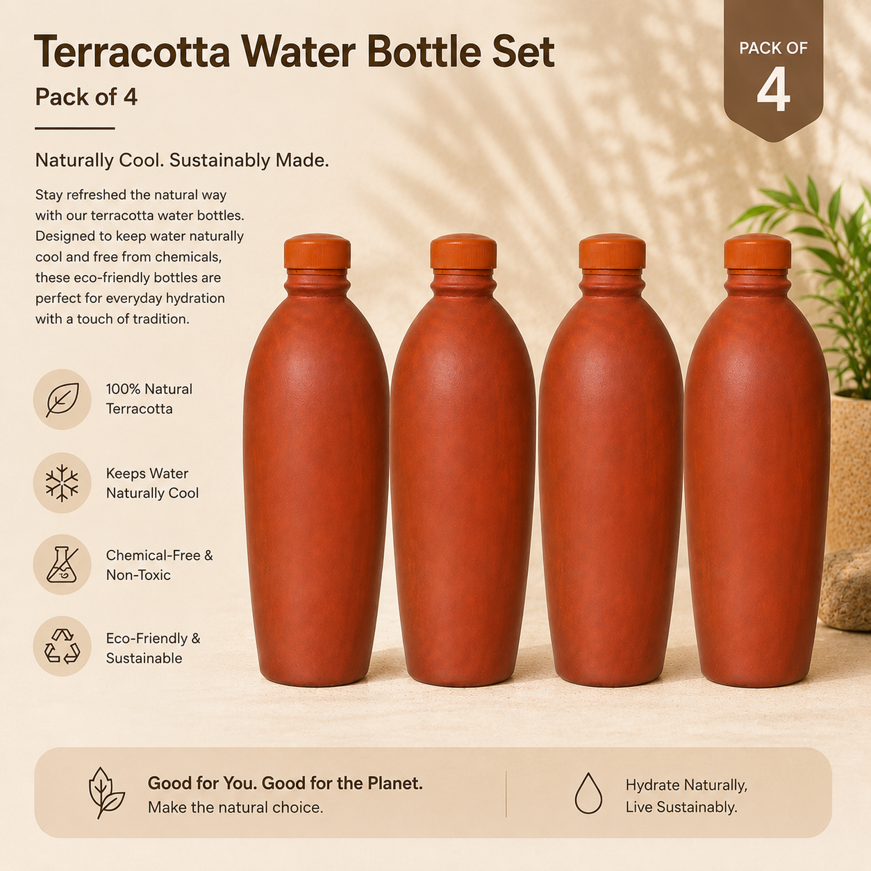 Water Bottle Pack of 04
