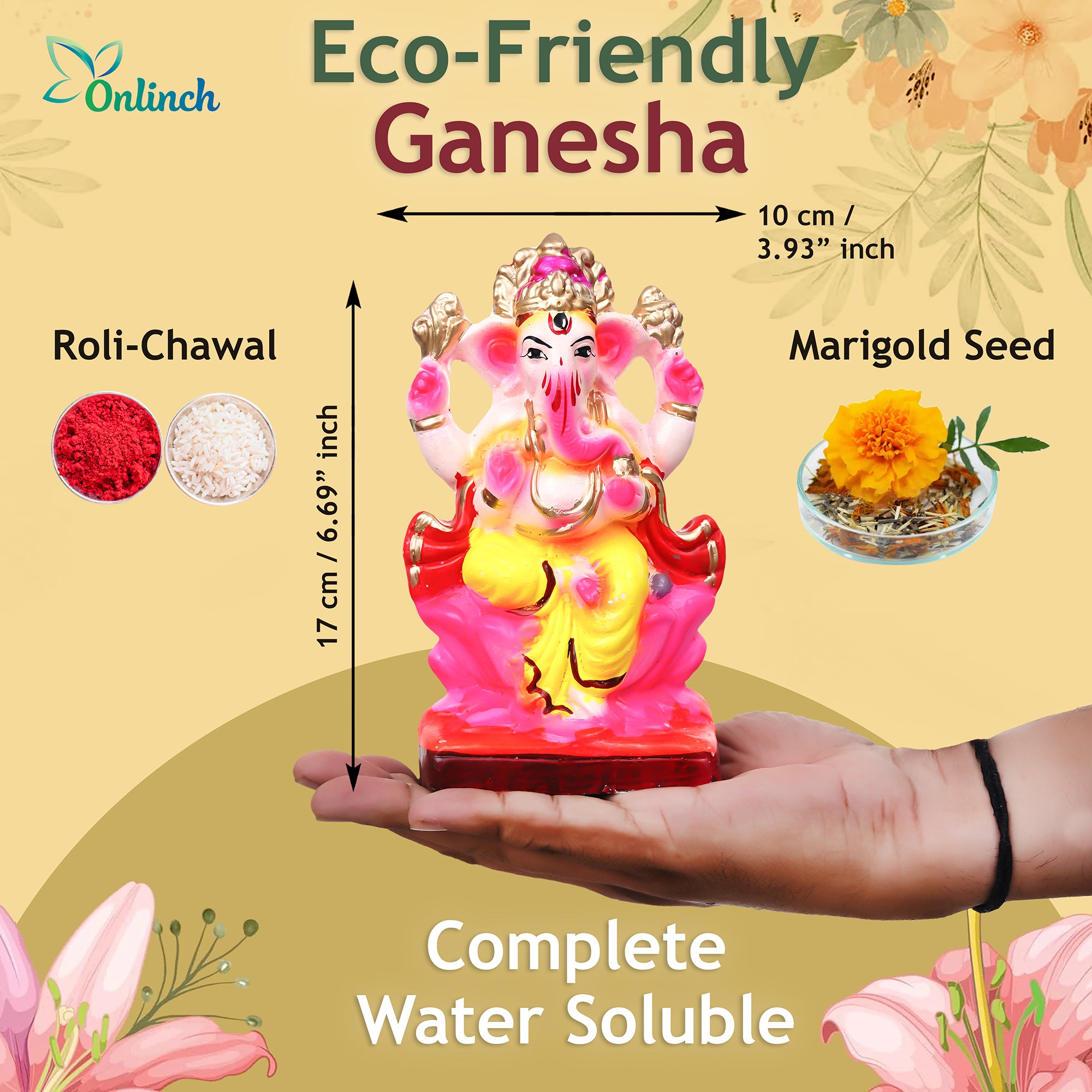 Eco-Friendly Clay Ganesh Idol 6 Inch | Water Soluble Handmade Ganpati Murti | Natural Mitti Ganesh for Ganesh Chaturthi Pooja complet water Soluble 100% kaccha ganesh idol