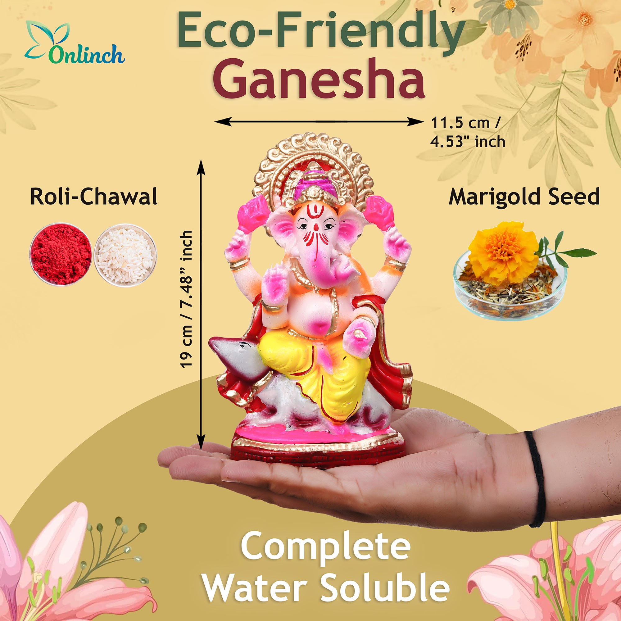Eco-Friendly Clay Ganesh Idol 8 Inch