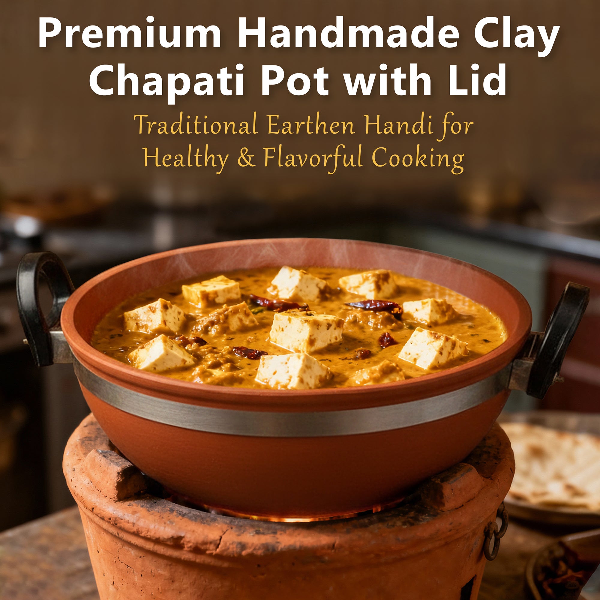Clay Kadai 2.5-3  Kg Cooking Kadhai with Lid