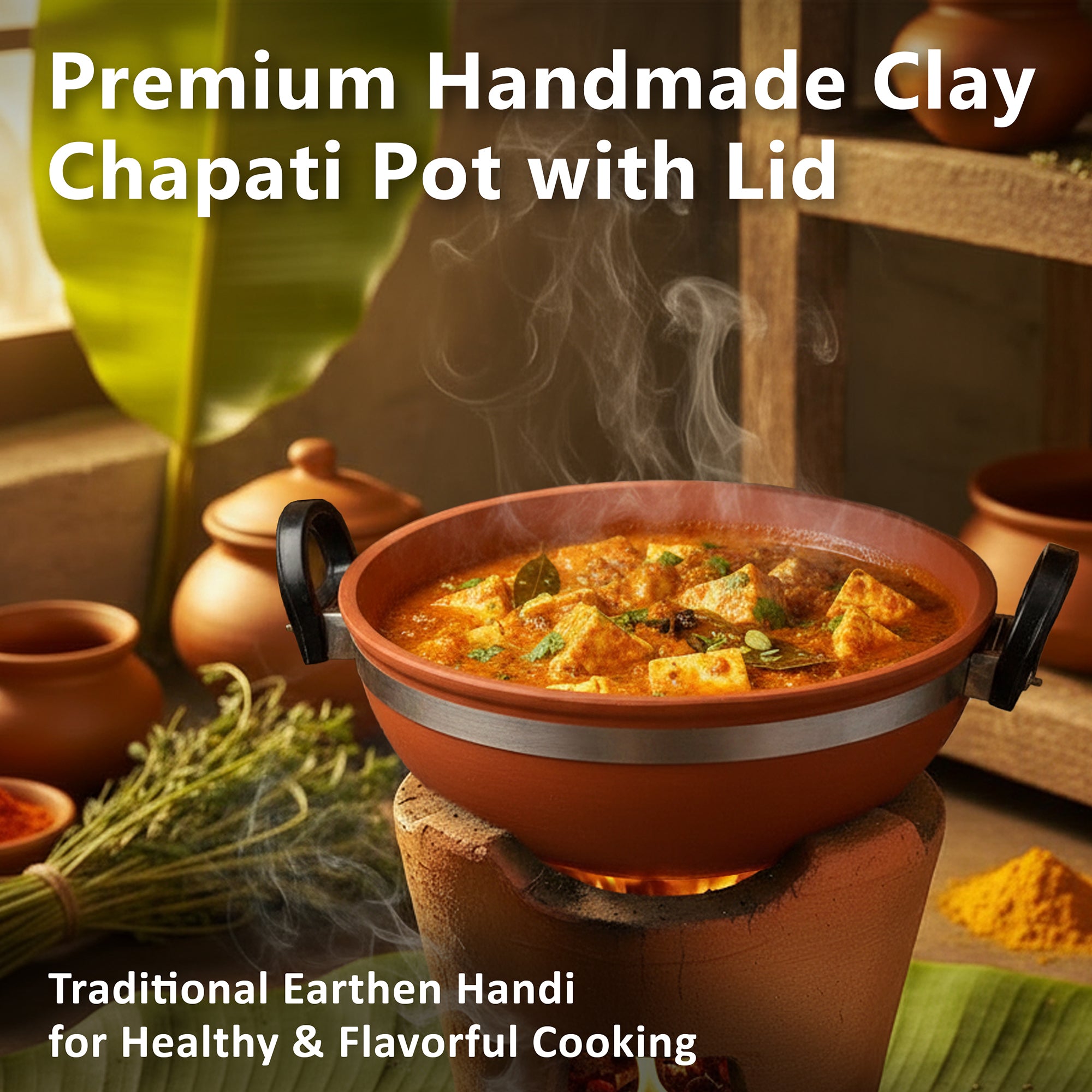Clay Kadai 2.5-3  Kg Cooking Kadhai with Lid
