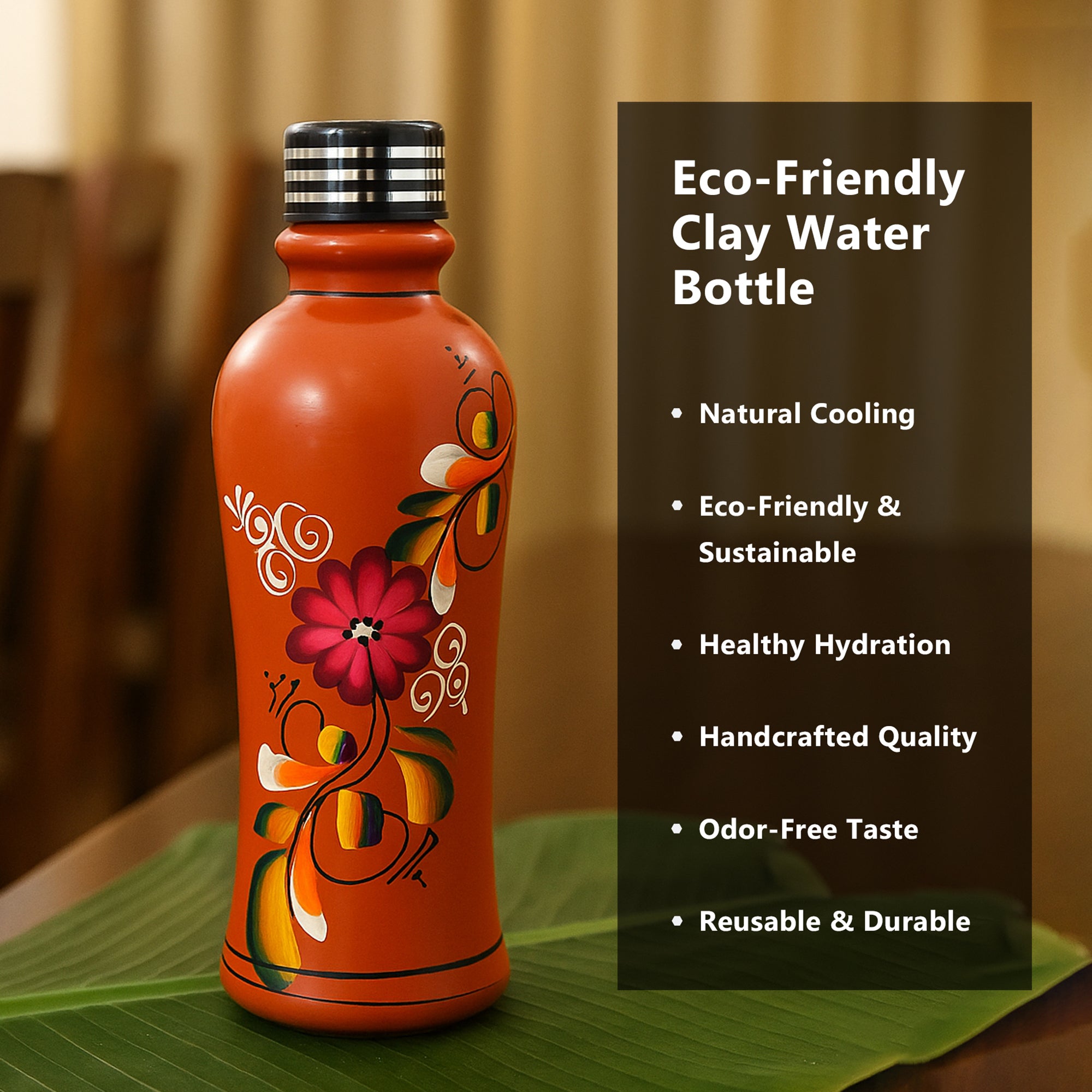 Painted Clay Water Bottle 1 Liter