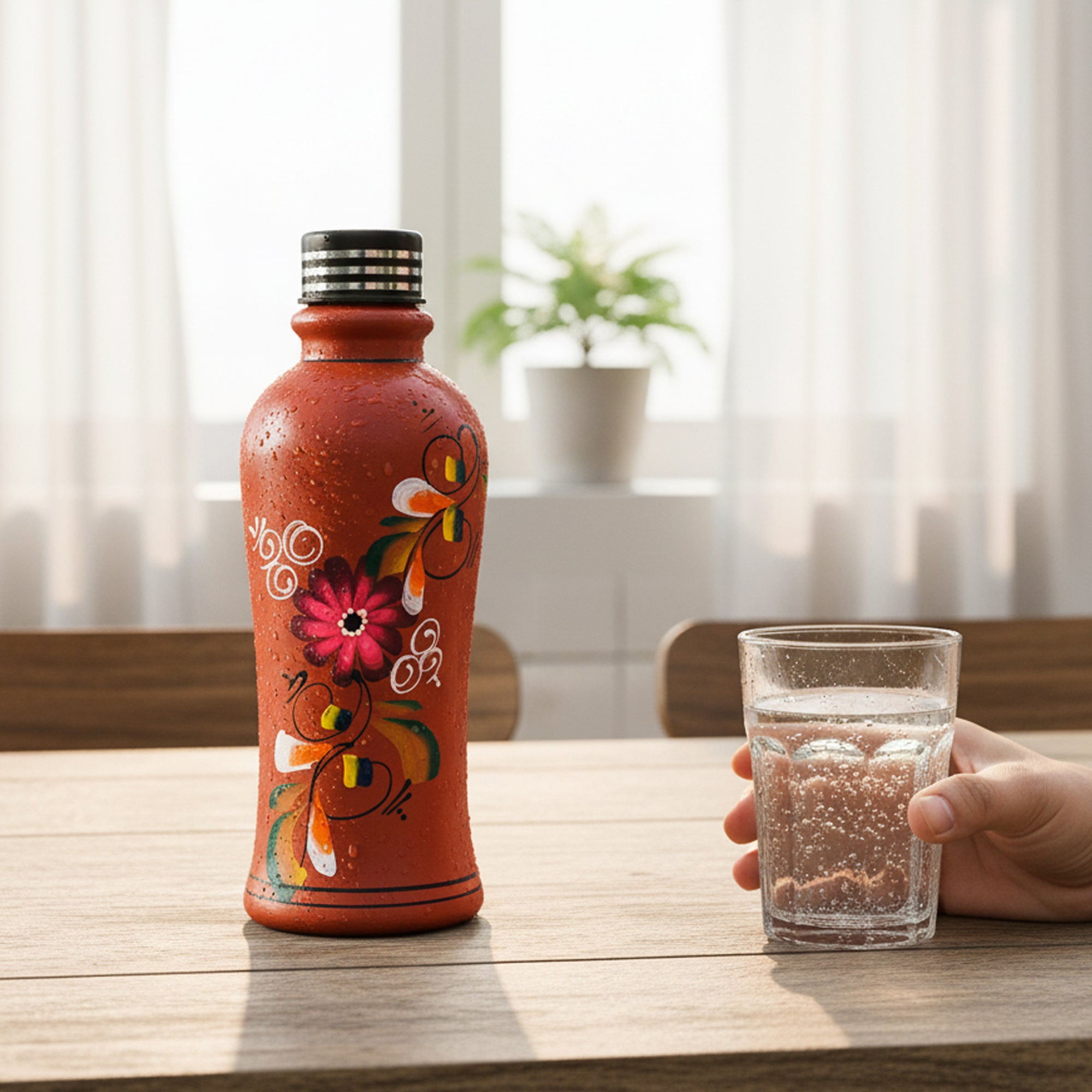 Painted Clay Water Bottle 1 Liter