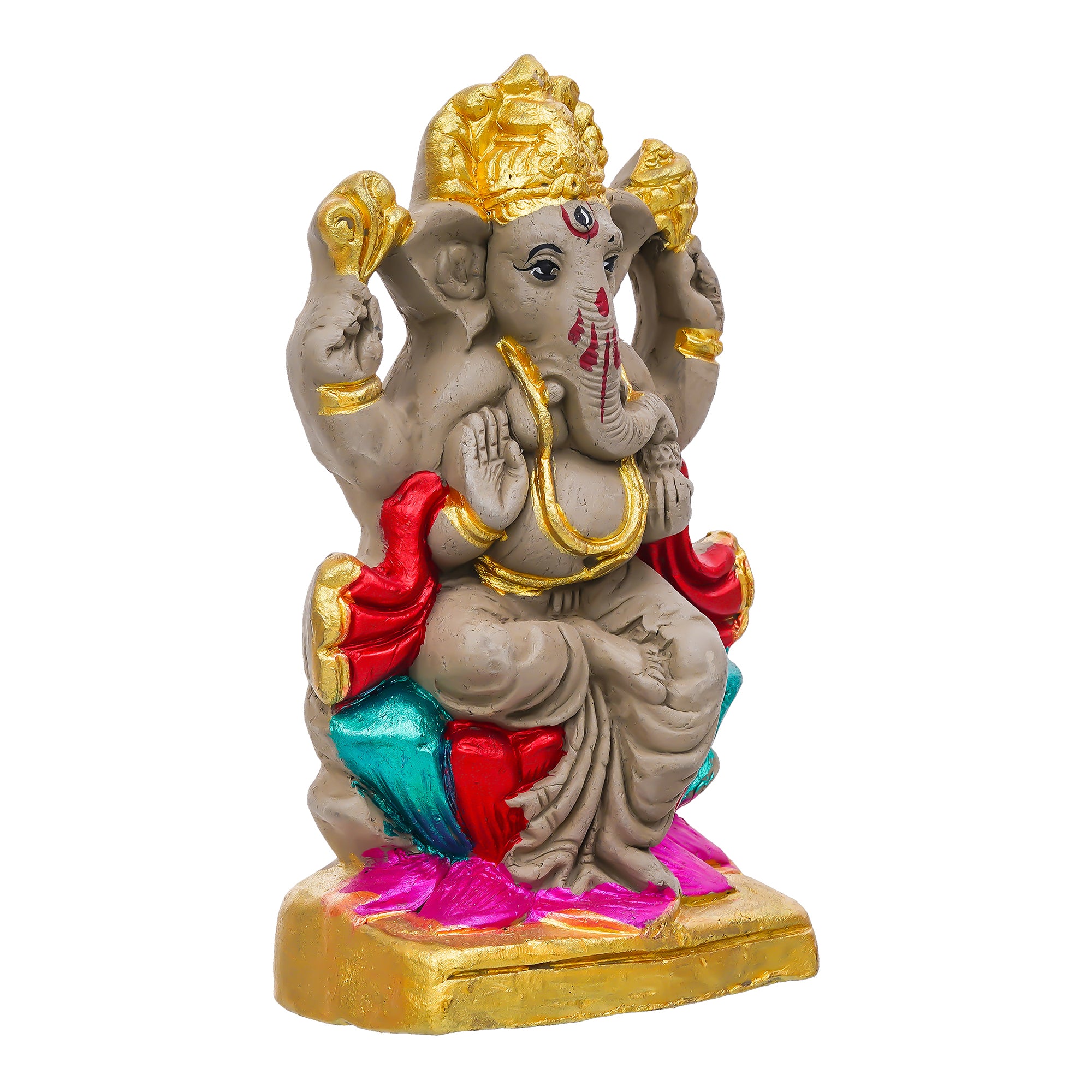 Eco-Friendly Clay Ganesh Idol 6 Inch | Water Soluble Handmade Ganpati Murti | Natural Mitti Ganesh for Ganesh Chaturthi Pooja complet water Soluble 100% kaccha ganesh idol