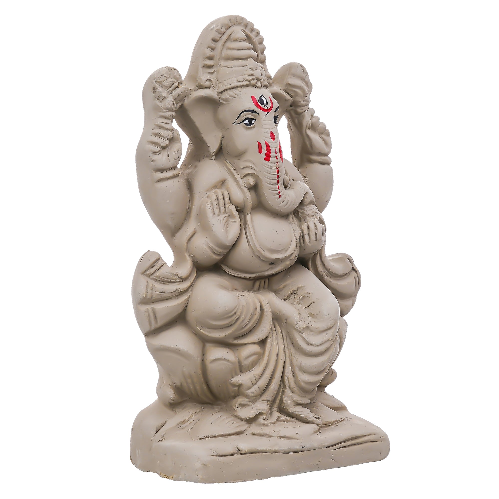 Eco-Friendly Clay Ganesh Idol 6 Inch | Water Soluble Handmade Ganpati Murti | Natural Mitti Ganesh for Ganesh Chaturthi Pooja complet water Soluble 100% kaccha ganesh idol