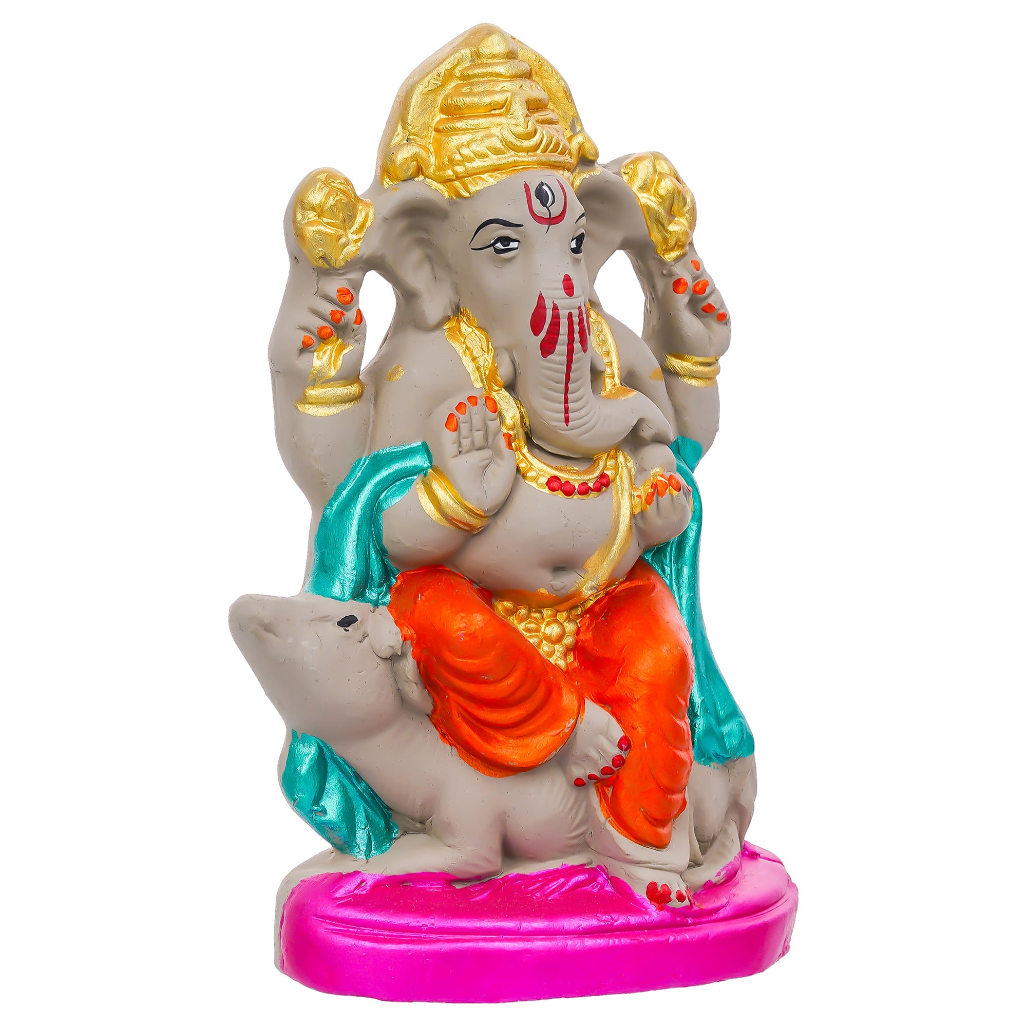 Eco-Friendly Clay Ganesh Idol 6 Inch | Water Soluble Handmade Ganpati Murti | Natural Mitti Ganesh for Ganesh Chaturthi Pooja complet water Soluble 100% kaccha ganesh idol