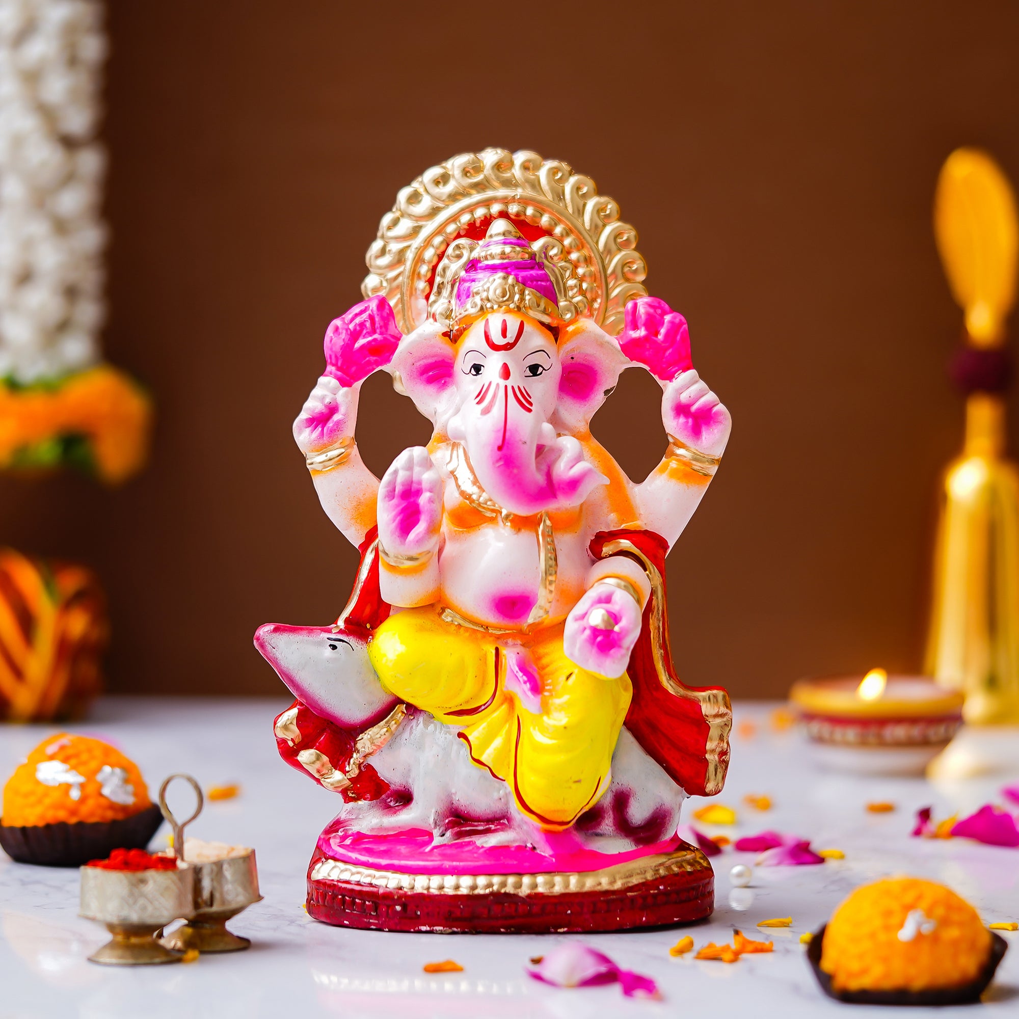 Eco-Friendly Clay Ganesh Idol 8 Inch
