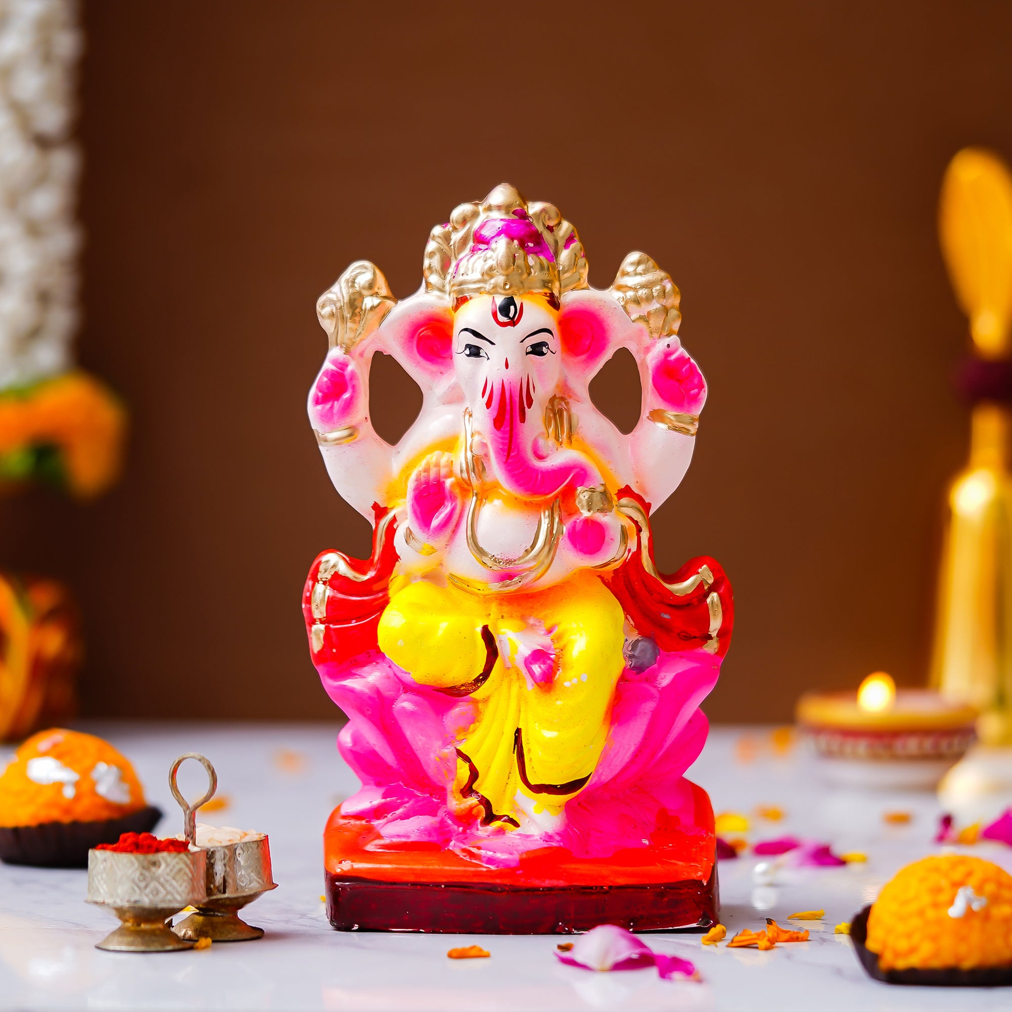 Eco-Friendly Clay Ganesh Idol 6 Inch | Water Soluble Handmade Ganpati Murti | Natural Mitti Ganesh for Ganesh Chaturthi Pooja complet water Soluble 100% kaccha ganesh idol