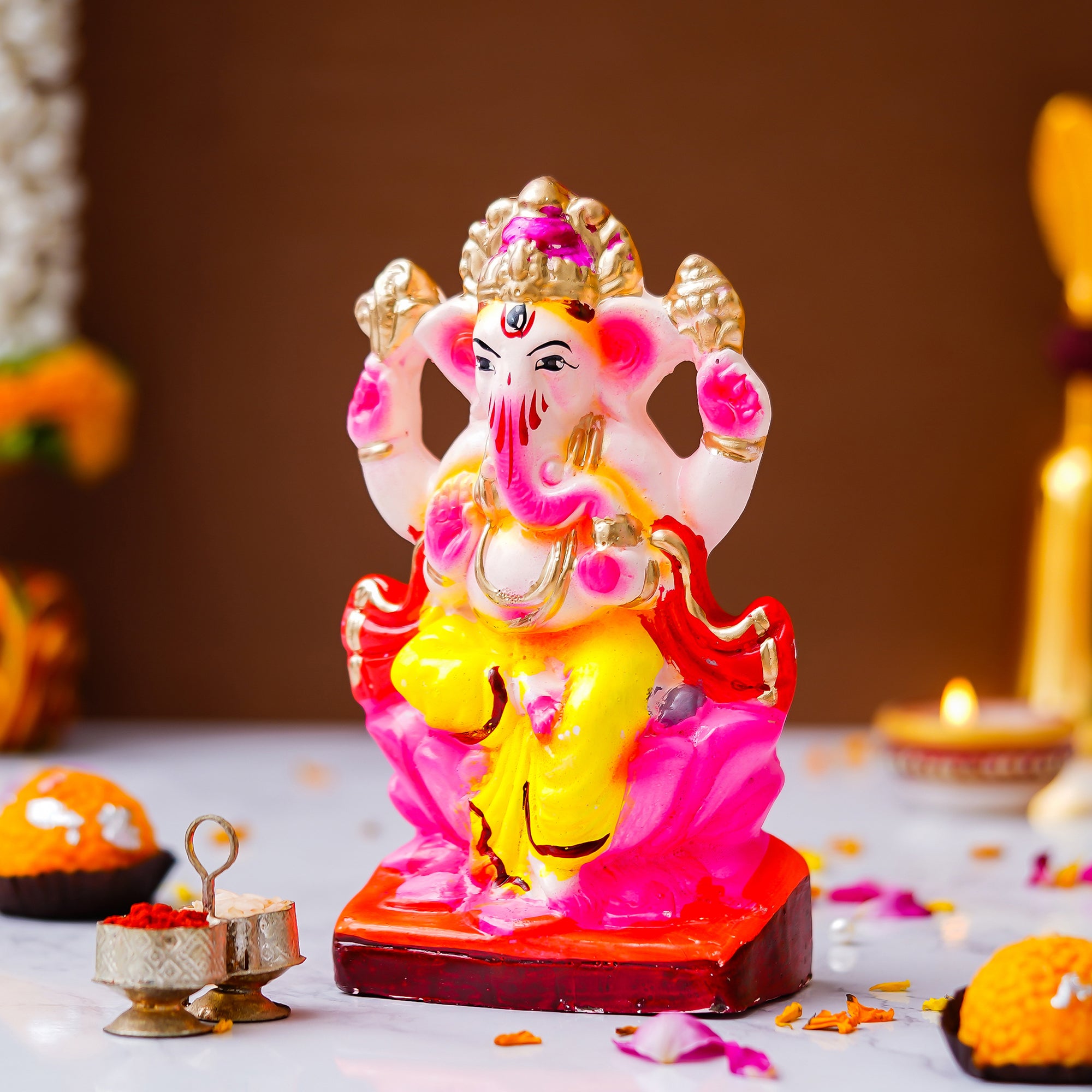 Eco-Friendly Clay Ganesh Idol 6 Inch | Water Soluble Handmade Ganpati Murti | Natural Mitti Ganesh for Ganesh Chaturthi Pooja complet water Soluble 100% kaccha ganesh idol