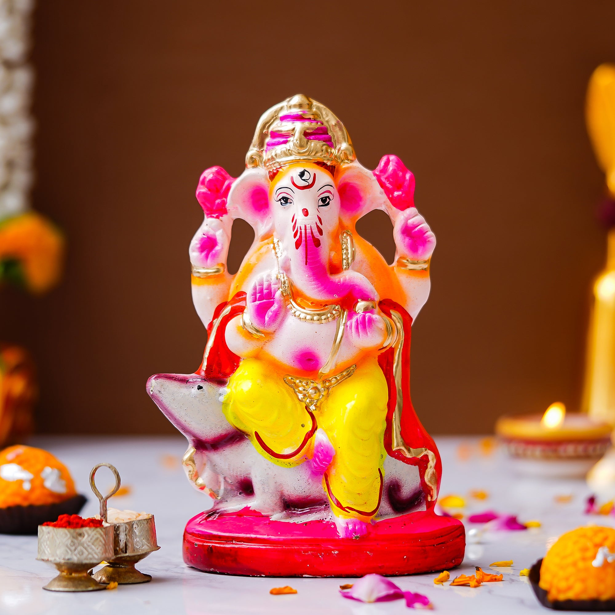 Eco-Friendly Clay Ganesh Idol 6 Inch | Water Soluble Handmade Ganpati Murti | Natural Mitti Ganesh for Ganesh Chaturthi Pooja complet water Soluble 100% kaccha ganesh idol