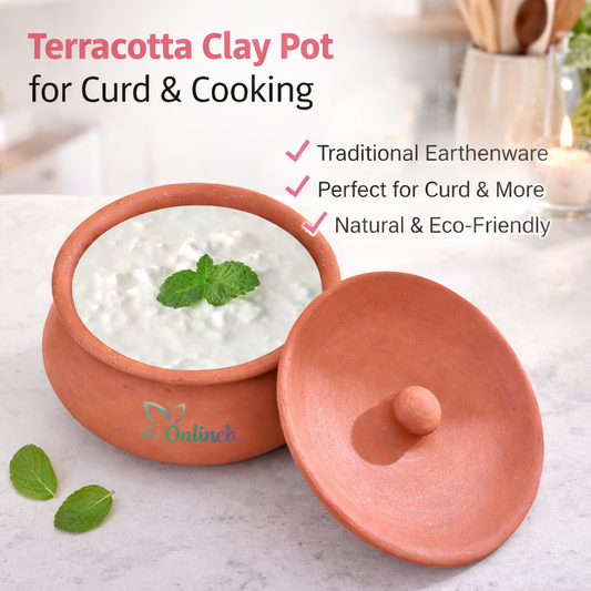 Clay Dahi Jamane ke  Handi with Lid 1 L Pack of 2