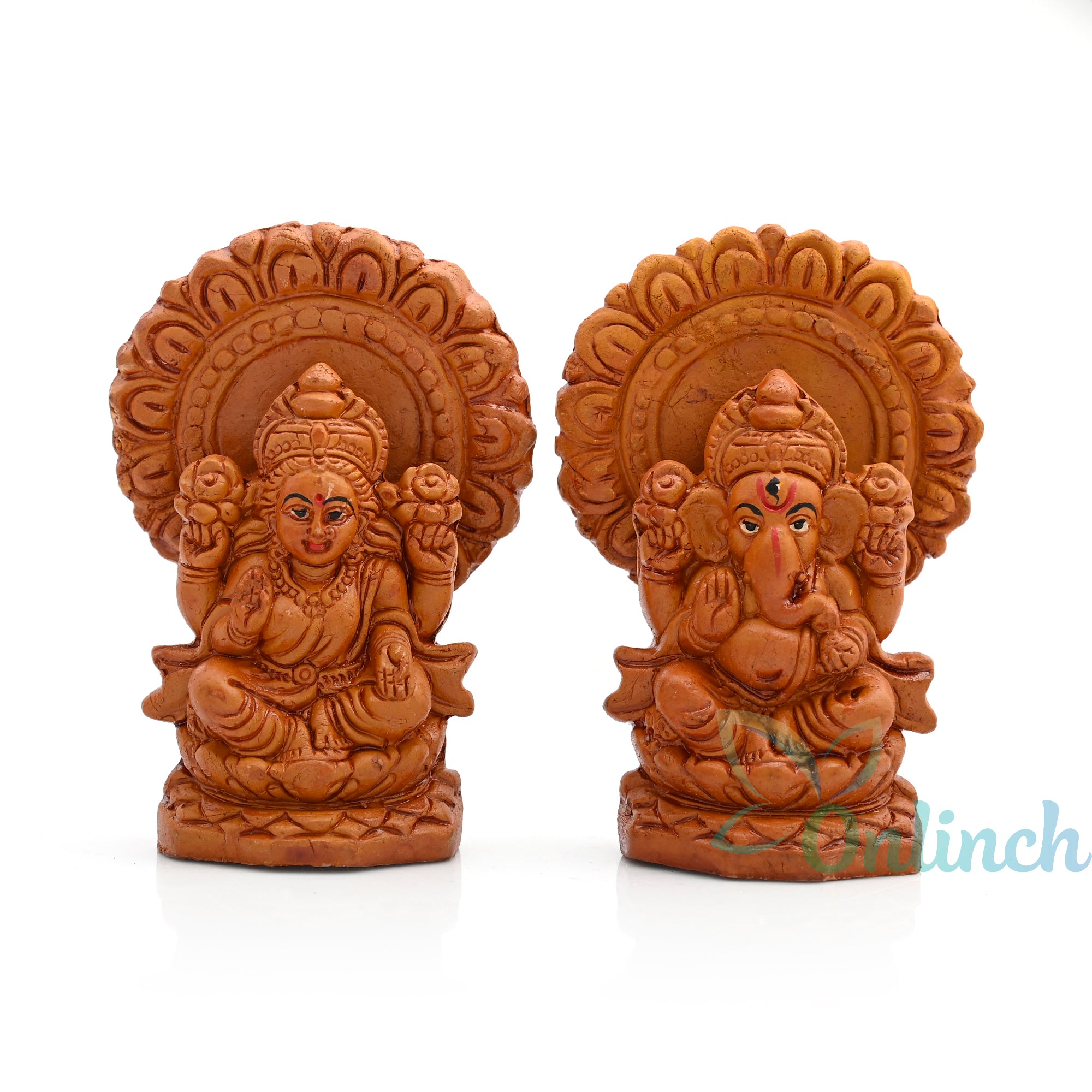 Clay Laxmi Ganesh Idol Set 4 Inch | Handmade Lakshmi Ganpati Murti | Terracotta Religious Statue Set | Eco-Friendly Pooja & Diwali Decor