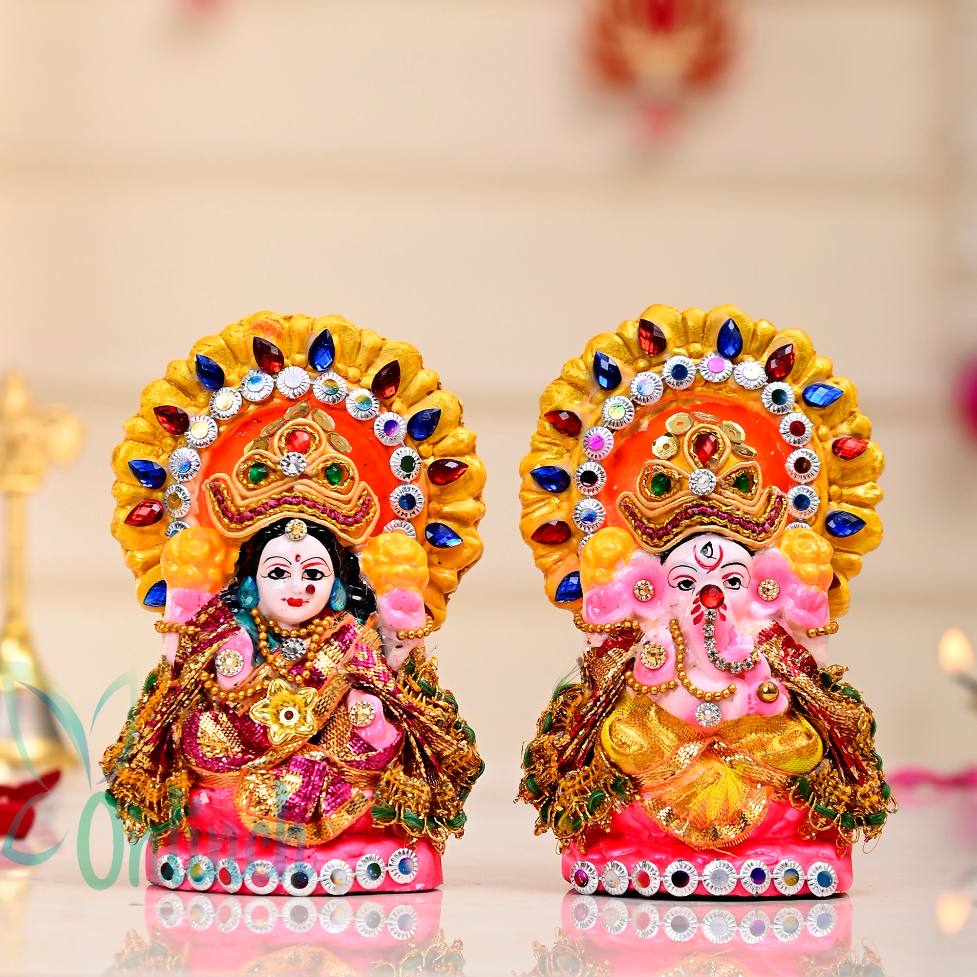 Decorative Clay Laxmi Ganesh Idol Set 5 Inch