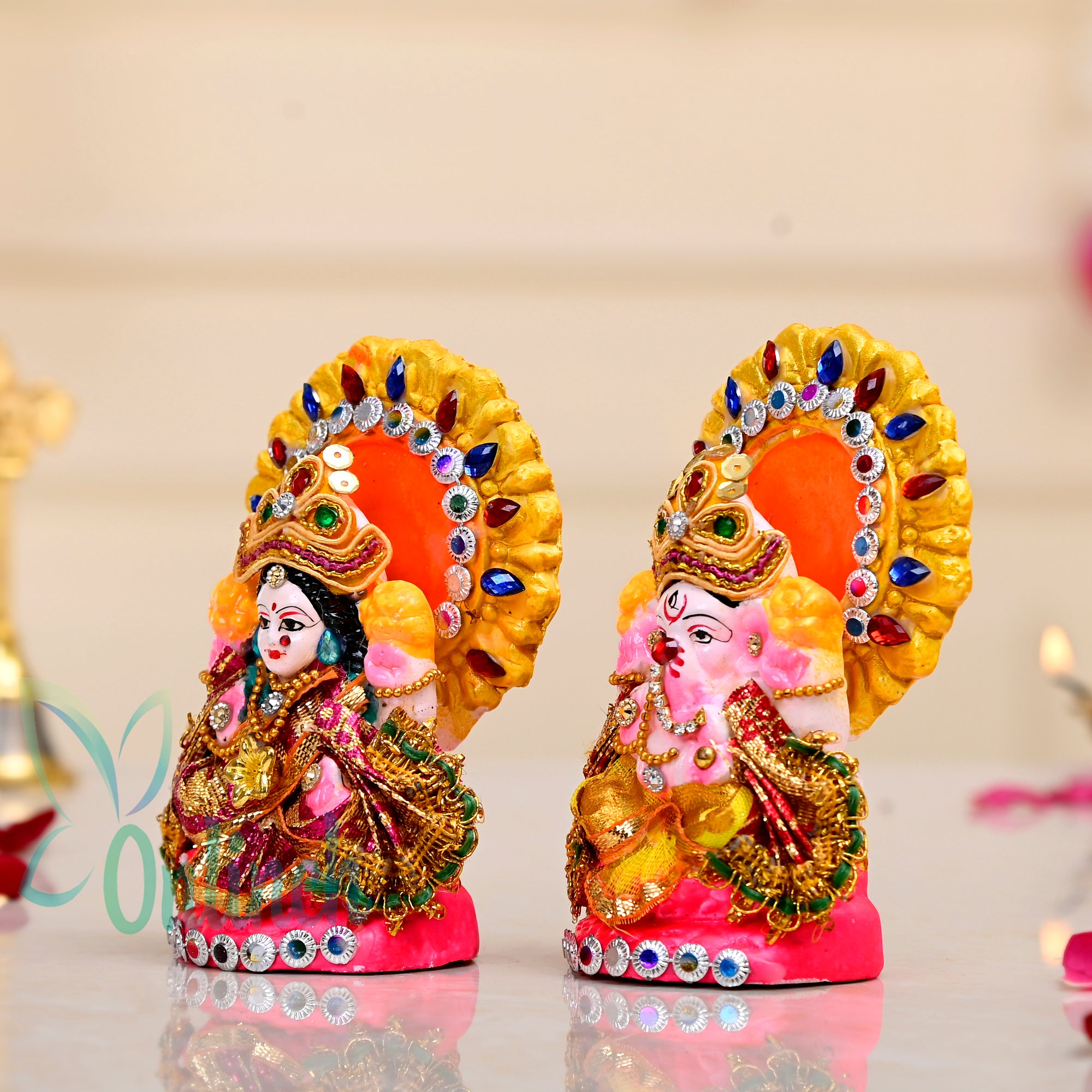 Decorative Clay Laxmi Ganesh Idol Set 5 Inch