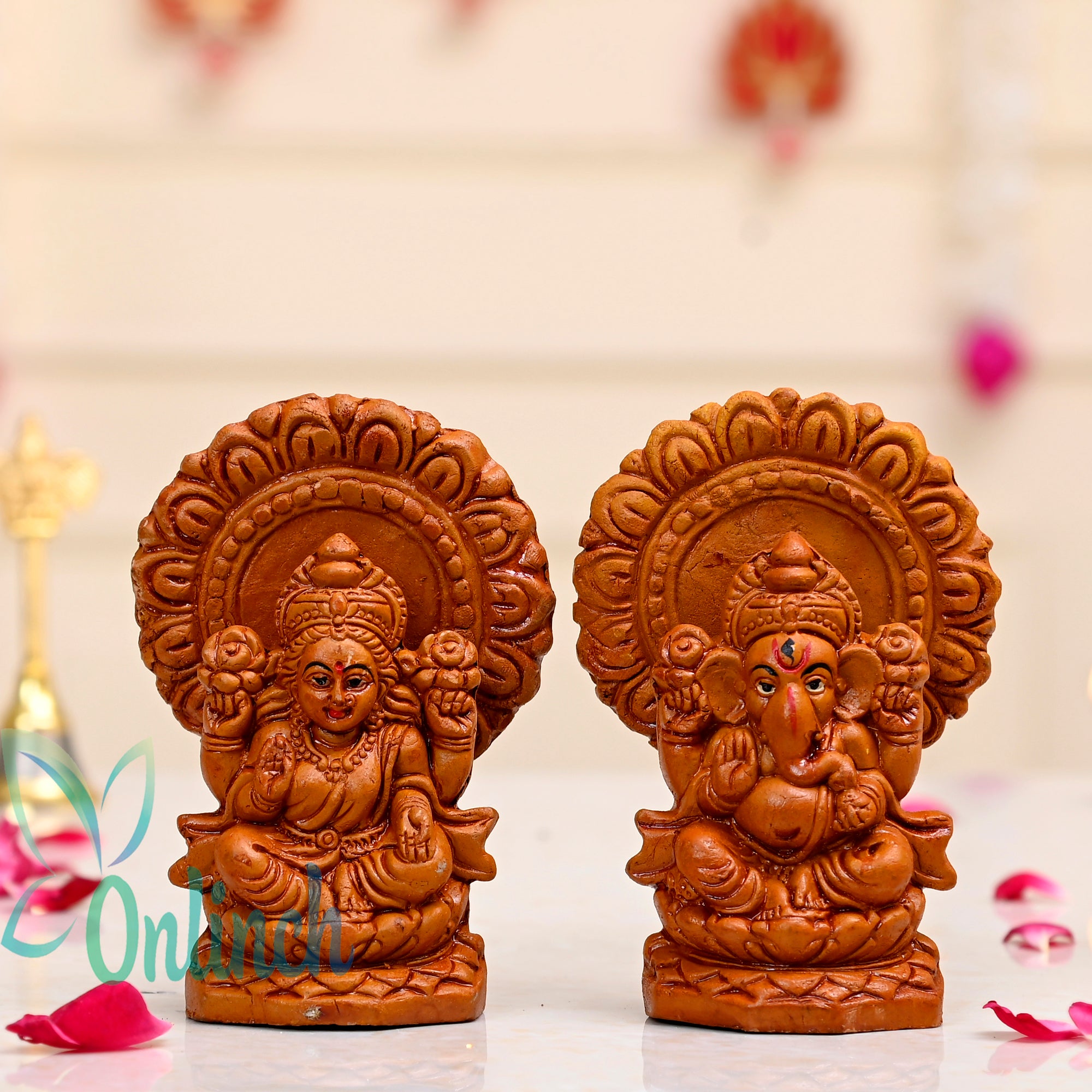 Clay Laxmi Ganesh Idol Set 4 Inch | Handmade Lakshmi Ganpati Murti | Terracotta Religious Statue Set | Eco-Friendly Pooja & Diwali Decor