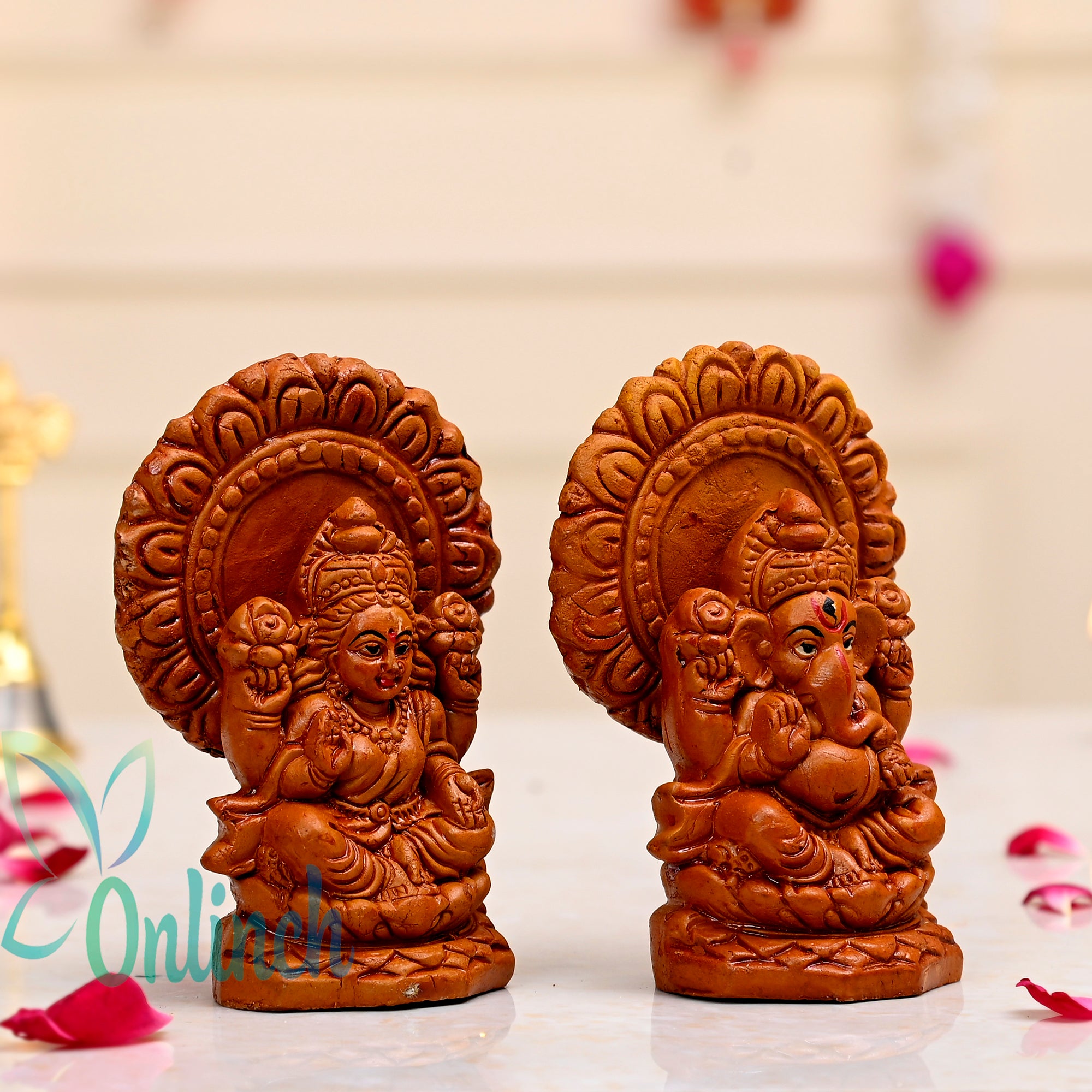 Clay Laxmi Ganesh Idol Set 4 Inch | Handmade Lakshmi Ganpati Murti | Terracotta Religious Statue Set | Eco-Friendly Pooja & Diwali Decor
