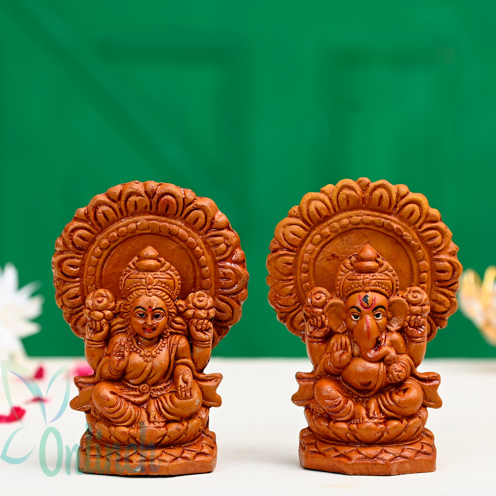 Clay Laxmi Ganesh Idol Set 4 Inch | Handmade Lakshmi Ganpati Murti | Terracotta Religious Statue Set | Eco-Friendly Pooja & Diwali Decor