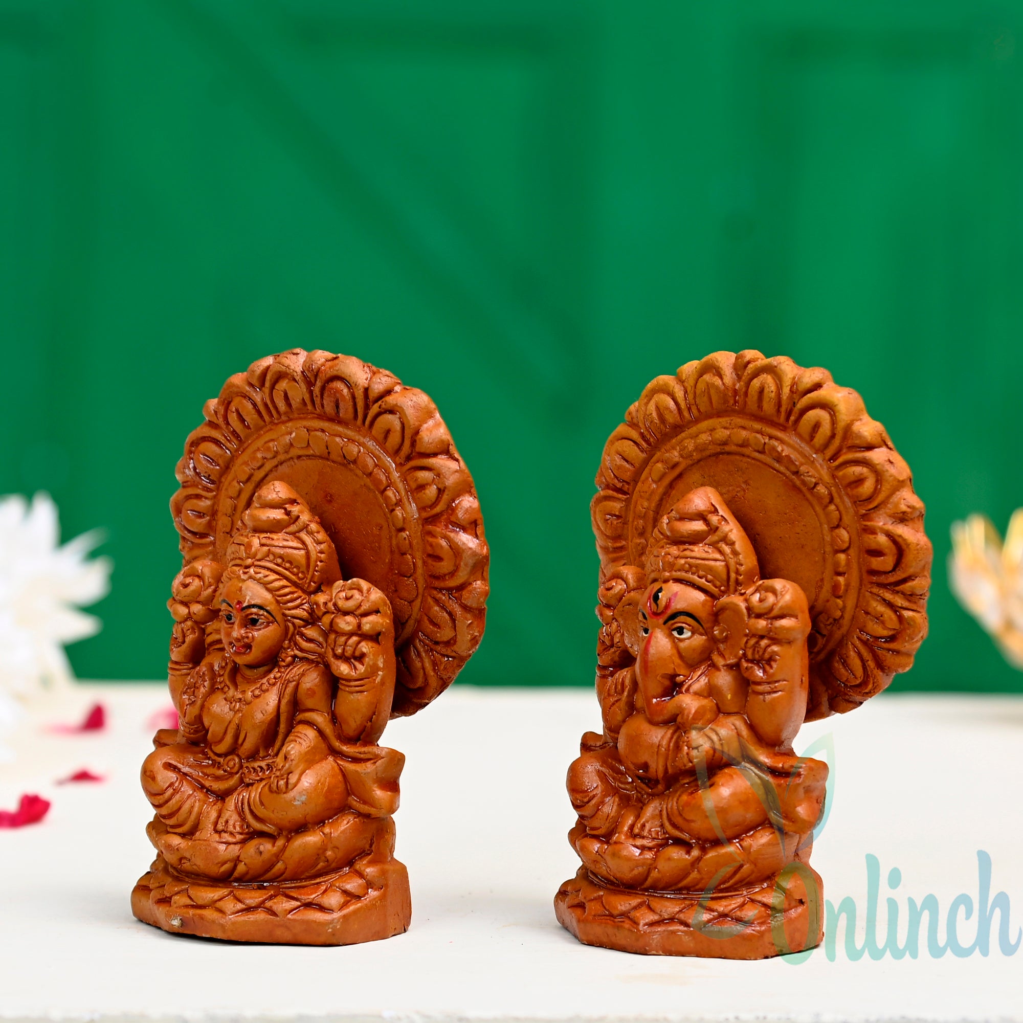 Clay Laxmi Ganesh Idol Set 4 Inch | Handmade Lakshmi Ganpati Murti | Terracotta Religious Statue Set | Eco-Friendly Pooja & Diwali Decor