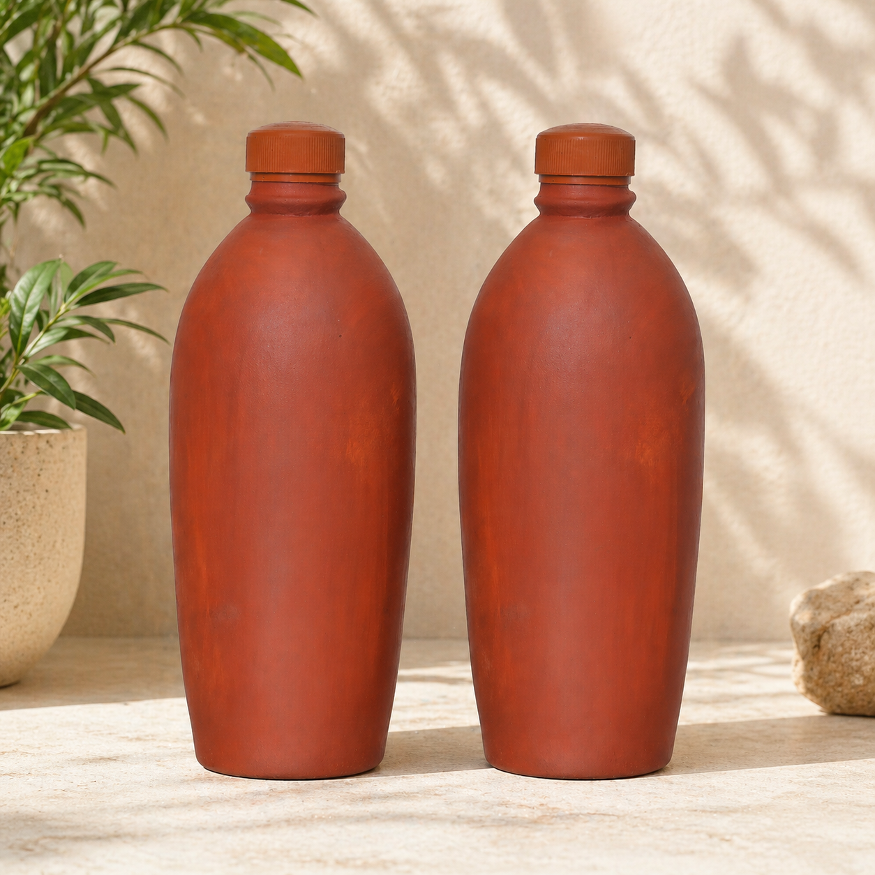 Pack Of 02 Clay Water Bottle