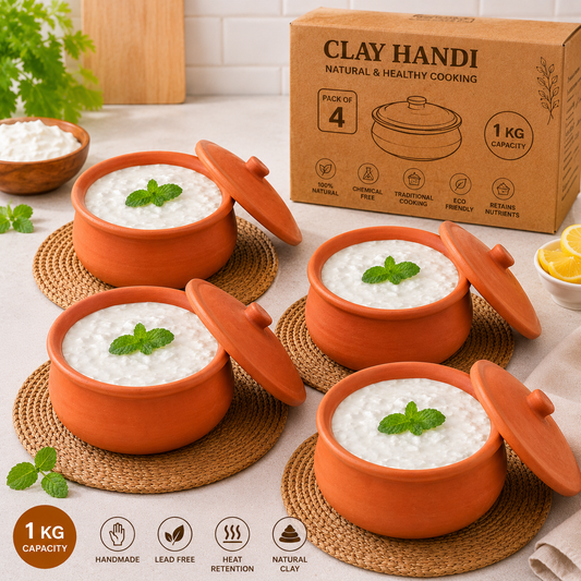 Clay Dahi Jamane ke  Handi with Lid 1 L Pack of 4